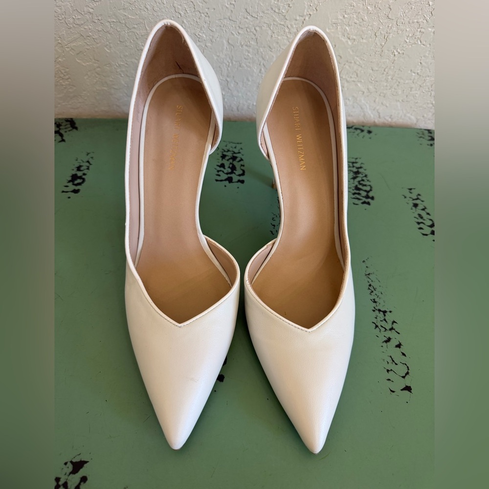 Size 8 Stuart Weitzman Ivory Leather Pointed Toe Pumps Off White Bridal Stiletto